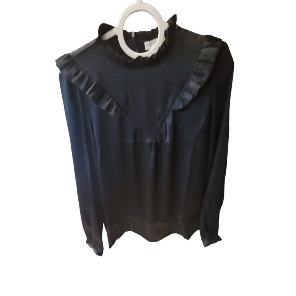 See You Soon Womens Size Small Ruffle Top Blouse Woven Long Sleeve